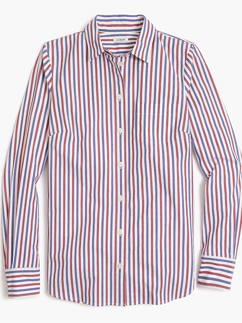 J. Crew White Shirt with Red & Blue Vertical Stripes